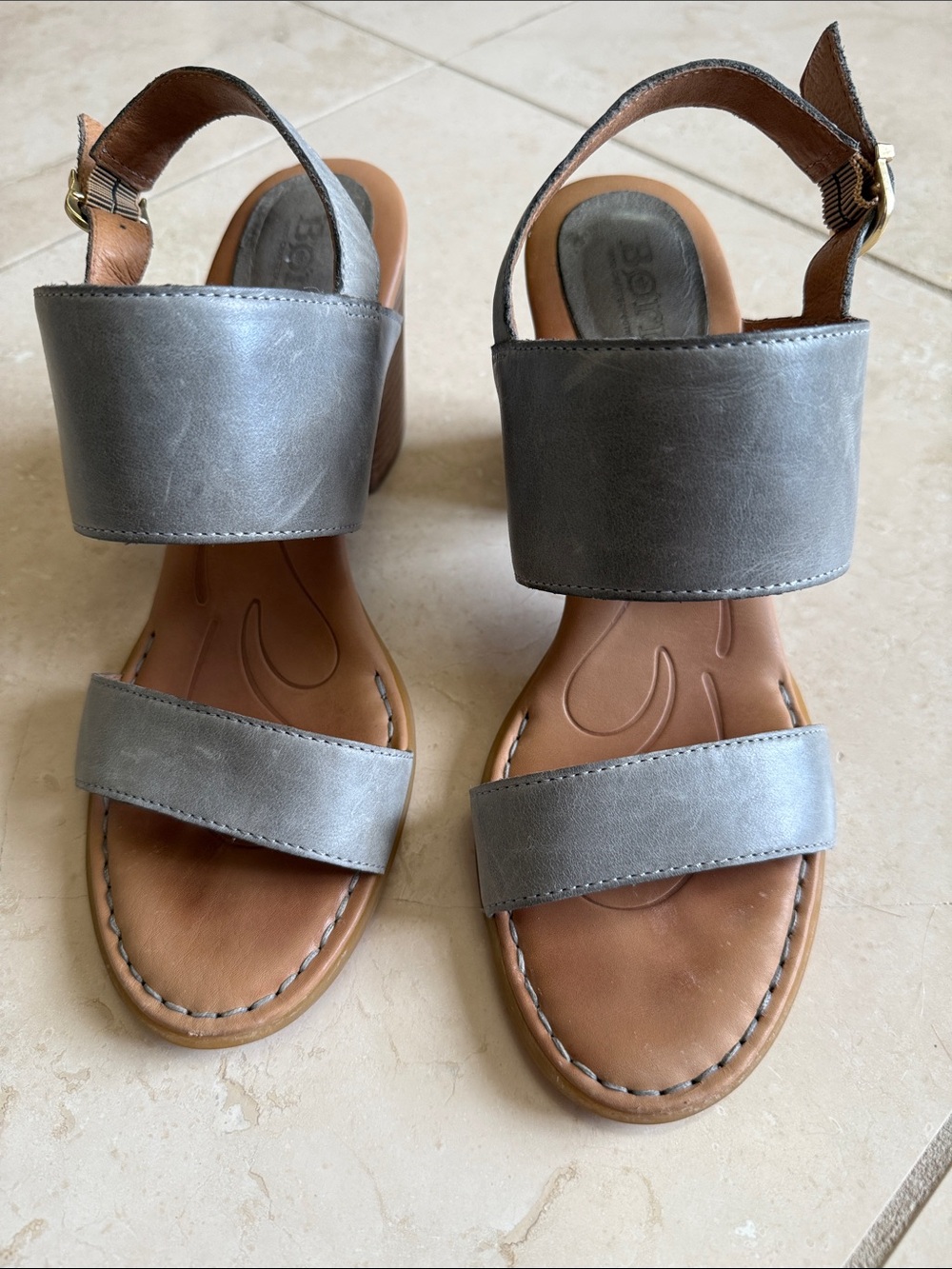 Born Silver-Gray Leather Wide-Band Sandal - Women